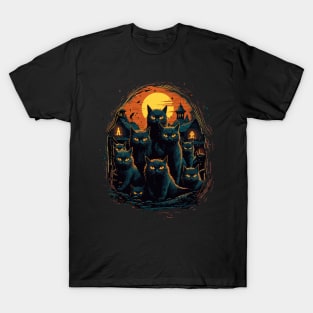 Halloween Scary Black Cats Cute Pumpkin T-Shirt